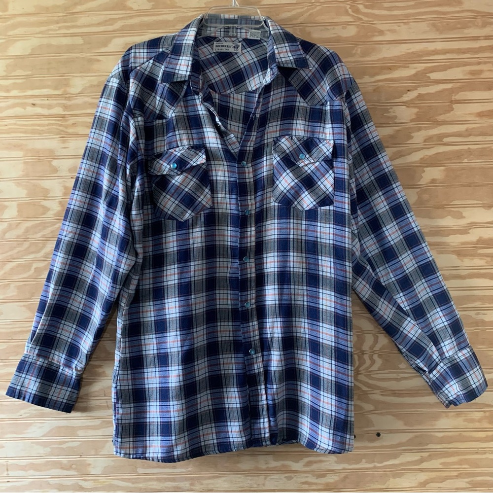Roebucks vintage western flannel pearl buttons men’s Large 16-16 1/2